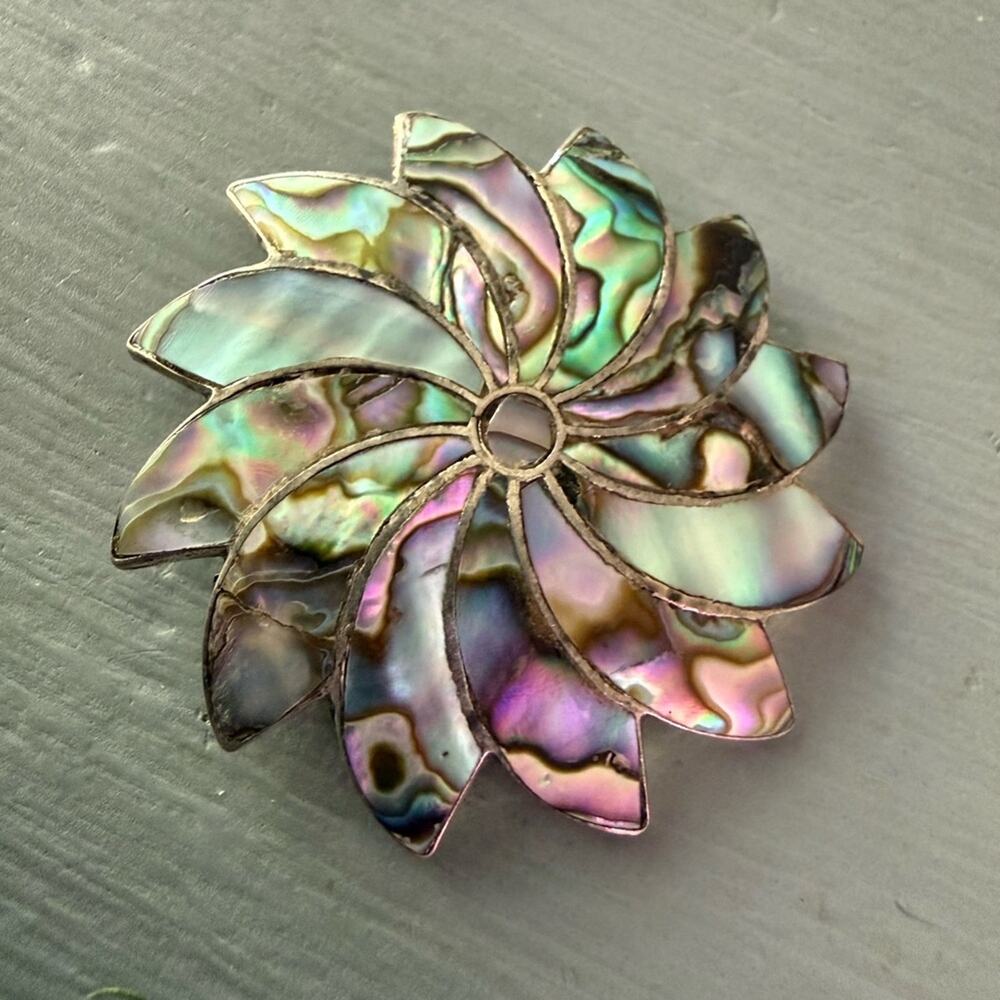 925 Sterling Silver Abalone Mexico  Pin Brooch Pendant VINTAGE - Picture 6 of 8